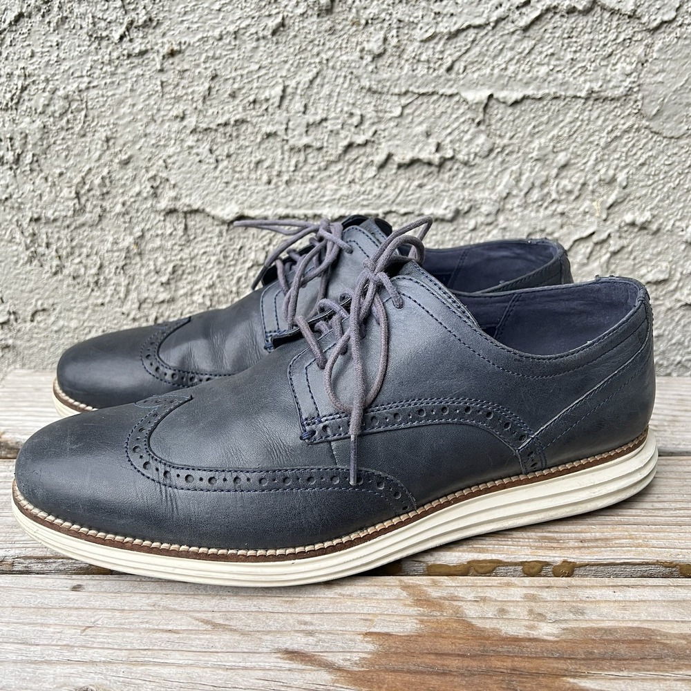 Cole Haan Shoes Men Size 12 Original Grand Wingtip Oxford Blue Patent Leather